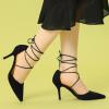 imageAllegra K Womens Pointed Toe Dress Pumps Lace Up Stiletto Heels SandalsBlack