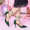 imageAllegra K Womens Pointed Toe Dress Pumps Lace Up Stiletto Heels SandalsGreen