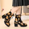 imageAllegra K Womens Printed Platform Round Toe Lace Up Chunky Heel Combat BootsBrown Black