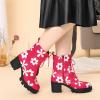 imageAllegra K Womens Printed Platform Round Toe Lace Up Chunky Heel Combat BootsDark Pink