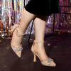 imageAllegra K Womens Rhinestones Bow Ankle Strap Stiletto Heel Sandals PumpsBeige