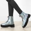 imageAllegra K Womens Round Toe Platform Lace Up Colorful Combat Ankle BootsSilver