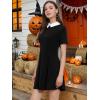 imageAllegra K Womens Short Sleeve Peter Pan Collar Cute Dress Casual Flare Skater Mini Dress Halloween CostumeBlack