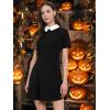 imageAllegra K Womens Short Sleeve Peter Pan Collar Cute Dress Casual Flare Skater Mini Dress Halloween CostumeBlack