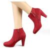 imageAllegra K Womens Side Zip Low Platform Chunky Heel Ankle BootiesRed