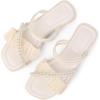 imageAllegra K Womens Strappy Pearl Strap Pleated Flat Slide Sandals