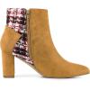 imageAllegra K Womens Tweed Plaid Heels Boot Bow Block Heels Ankle BootsBrown