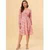 imageAllegra K Womens Valentines Day Floral Print VNeck Dress Smocked Waist Midi DressBeige Pink