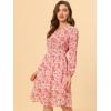 imageAllegra K Womens Valentines Day Floral Print VNeck Dress Smocked Waist Midi DressBeige Pink