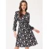 imageAllegra K Womens Valentines Day Floral Print VNeck Dress Smocked Waist Midi DressBlacks