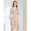 imageAllegra K Womens Valentines Day Floral Print VNeck Dress Smocked Waist Midi DressWhite Orange