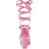 imageAllegra K Womens Velvet Lace Up Chunky Heels Pointed Toe PumpsPink