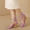 imageAllegra K Womens Wedge Heels Lace Up Strappy Low Wedges SandalsLavender