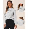 imageAllegra K Work Blouses for Women Stand Collar Long Sleeve Ruched Business Dressy Casual Work Tops ShirtGray