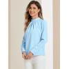 imageAllegra K Work Blouses for Women Stand Collar Long Sleeve Ruched Business Dressy Casual Work Tops ShirtLight Blue