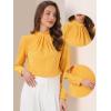 imageAllegra K Work Blouses for Women Stand Collar Long Sleeve Ruched Business Dressy Casual Work Tops ShirtYellow