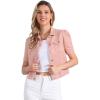 imageAllegra K Casual Jean Jacket for Womens Short Puff Sleeves ButtonDown Denim JacketPink