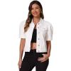 imageAllegra K Casual Jean Jacket for Womens Short Puff Sleeves ButtonDown Denim JacketWhite