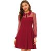 imageAllegra K Cocktail Party Dress for Womens Sheer Mesh Panel Long Sleeve Mini ALine DressesRed