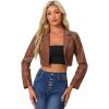 imageAllegra K Cropped Leather Jacket for Womens PU Casual Moto JacketsBrown