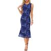 imageAllegra K Mesh Floral Dress for Womens Sleeveless Crew Neck Cocktail Party Midi DressesDark Blue
