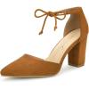 imageAllegra K Women Ankle Tie Chunky Heel Pointed Toe Dress Brown Pumps 9 M US