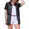 imageAllegra K Womens Beach Cover Up Button Down Short Sleeve Crochet Hollow Out Summer OutfitsBlack