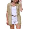 imageAllegra K Womens Beach Cover Up Button Down Short Sleeve Crochet Hollow Out Summer OutfitsKhaki