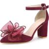 imageAllegra K Womens Bow Heels Closed Toe Chunky Heel Pumps SandalsBurgundy
