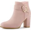 imageAllegra K Womens Buckle Side Zip Chunky Heels Ankle BootsDust Pink