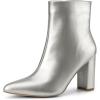 imageAllegra K Womens Chunky Heel Pointed Toe Zipper Ankle BootsSilver