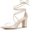 imageAllegra K Womens Clear Strap Block Heels Lace Up Heels SandalsLight Beige