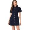 imageAllegra K Womens Denim Dress Button Down Pockets Puff Sleeve Collared Jean DressesDeep Blue