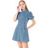 imageAllegra K Womens Denim Dress Button Down Pockets Puff Sleeve Collared Jean DressesLight Blue