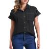 imageAllegra K Womens Denim Shirt Short Sleeve Button Down Classic Jean Shirt Summer TopsBlack