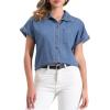 imageAllegra K Womens Denim Shirt Short Sleeve Button Down Classic Jean Shirt Summer TopsBlue