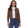 imageAllegra K Womens Faux Suede Jacket Point Collar Button Down Cropped Sanded Moto Biker CoatCoffee