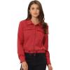 imageAllegra K Womens Faux Suede Jacket Point Collar Button Down Cropped Sanded Moto Biker CoatRed