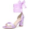 imageAllegra K Womens Floral Heels Satin Lace Up Chunky Heel SandalsPurple
