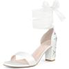 imageAllegra K Womens Floral Heels Satin Lace Up Chunky Heel SandalsWhite
