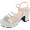 imageAllegra K Womens Glitter Sparkly Strappy Platform Chunky Heels SandalsGlitter Silver