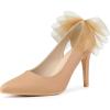 imageAllegra K Womens Mesh Bow Pointed Toe Stiletto High Heels PumpsNude