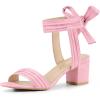 imageAllegra K Womens Open Toe Ankle Tie Back Block Heels SandalsBling Pink