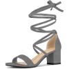imageAllegra K Womens Open Toe Lace Up Mid Chunky Heeled SandalsGrey
