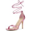 imageAllegra K Womens Open Toe Lace Up Stiletto Heels SandalsPink