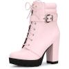 imageAllegra K Womens Platform Ankle Boots Lace Up Block Heels Combat BootsPink