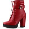 imageAllegra K Womens Platform Ankle Boots Lace Up Block Heels Combat BootsRed
