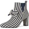 imageAllegra K Womens Pointed Toe Zip Striped Chunky Heels Ankle BootsBlue