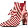 imageAllegra K Womens Pointed Toe Zip Striped Chunky Heels Ankle BootsRed