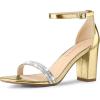 imageAllegra K Womens Rhinestone Ankle Strap Chunky Heels SandalsGold